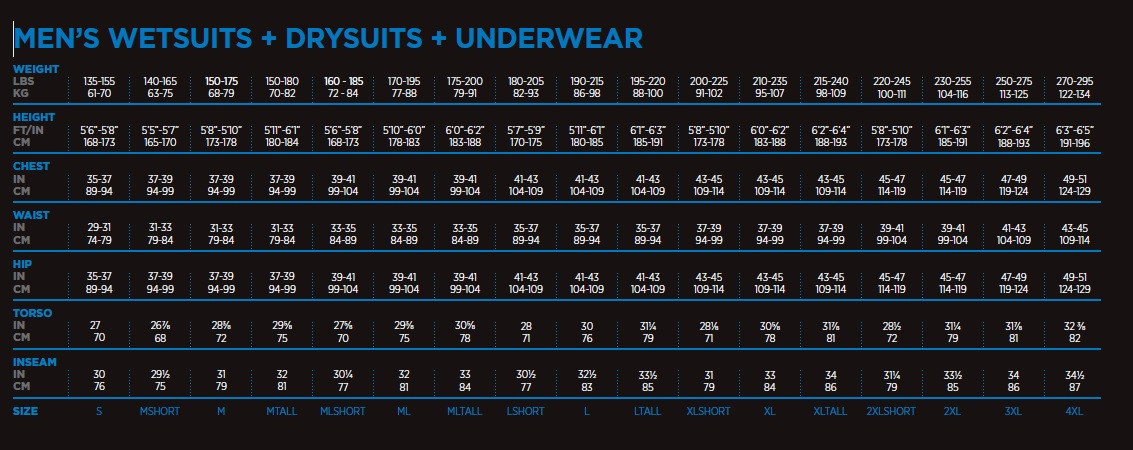 Bare Drysuit Size Chart